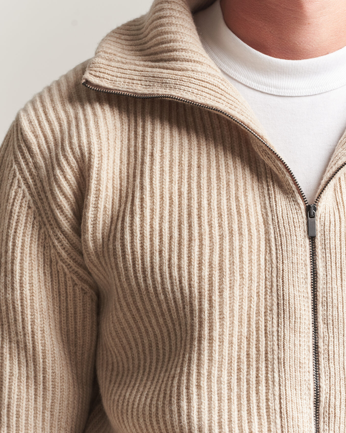 Hombres | Jerséis y prendas de punto | Altea | Rib Wool Bomber Cardigan Beige