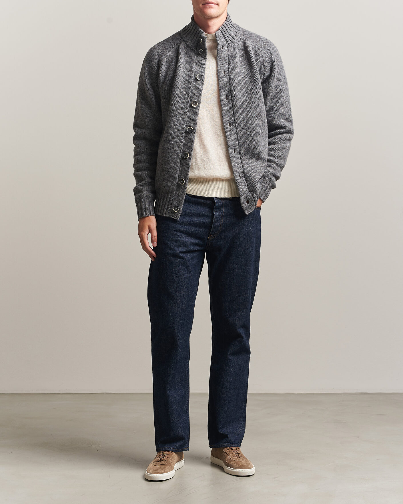 Hombres | Jerséis y prendas de punto | Altea | Raglan Sleeve Buttoned Cardigan Grey Melange