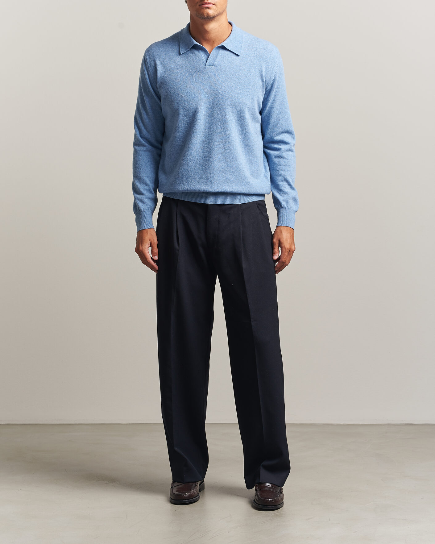 Hombres | Jerséis y prendas de punto | Altea | Long Sleeve Knitted Polo Sky Blue