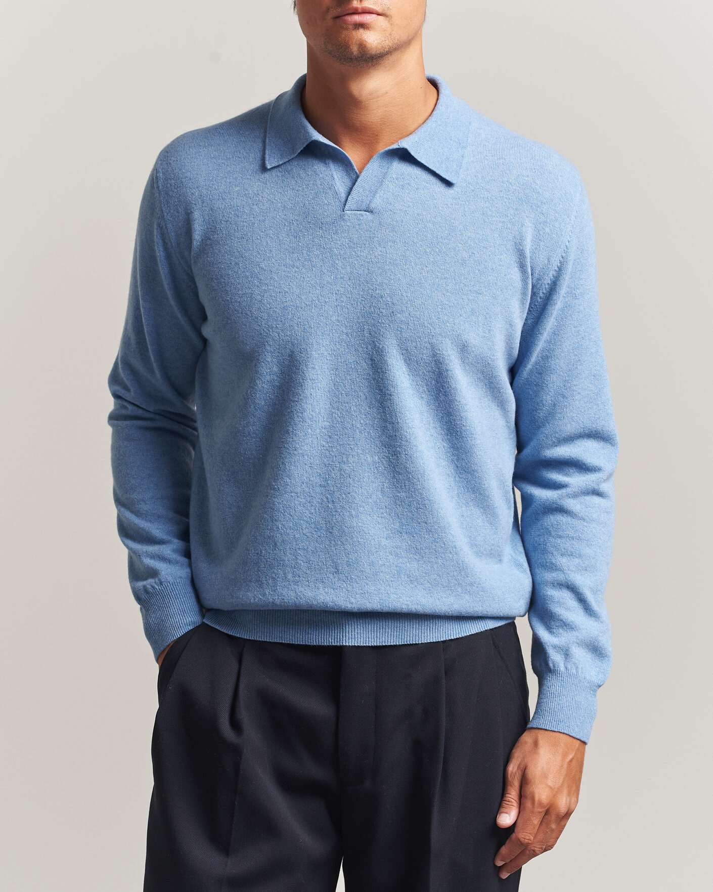 Hombres | Jerséis y prendas de punto | Altea | Long Sleeve Knitted Polo Sky Blue