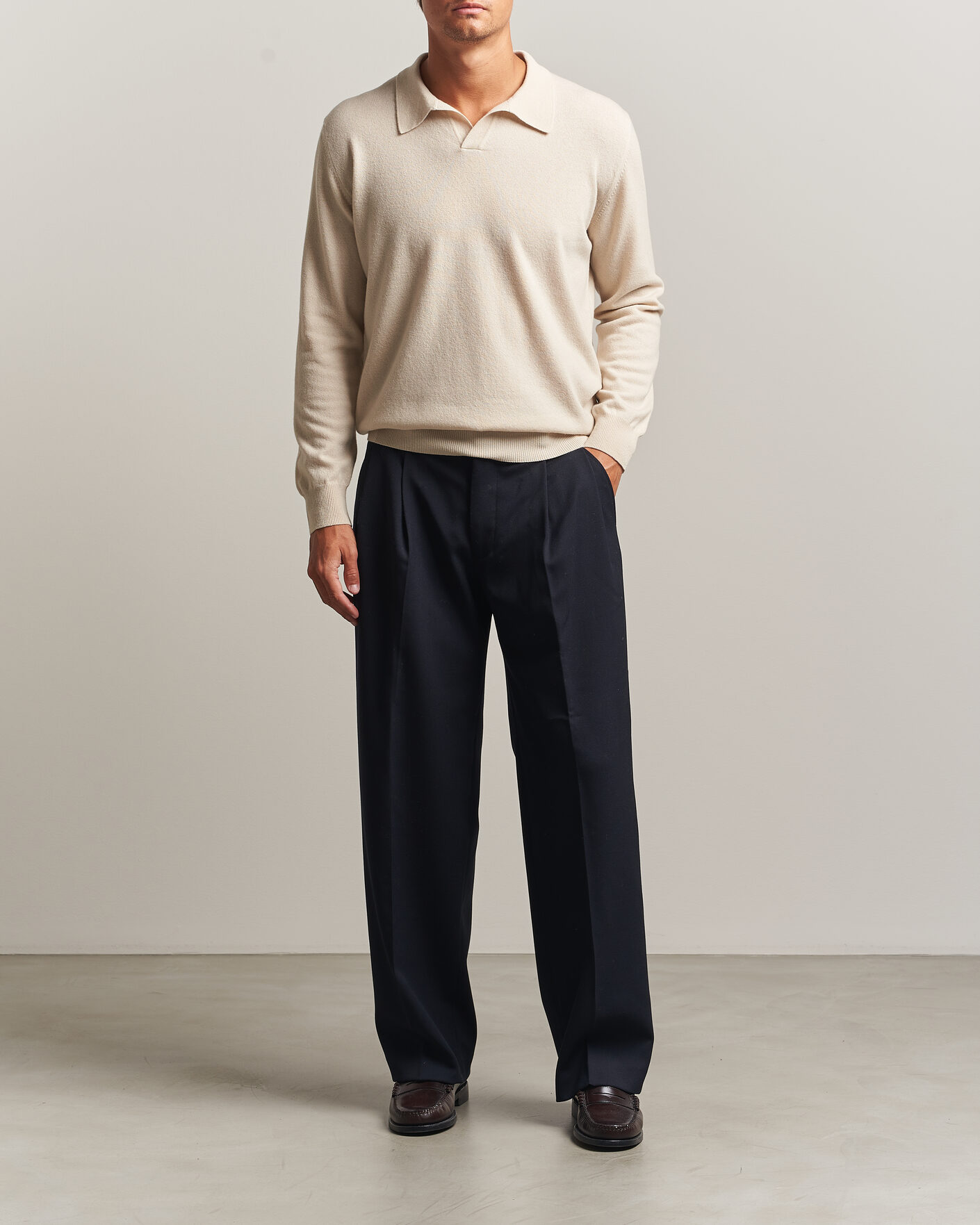 Hombres | Jerséis y prendas de punto | Altea | Long Sleeve Knitted Polo Beige