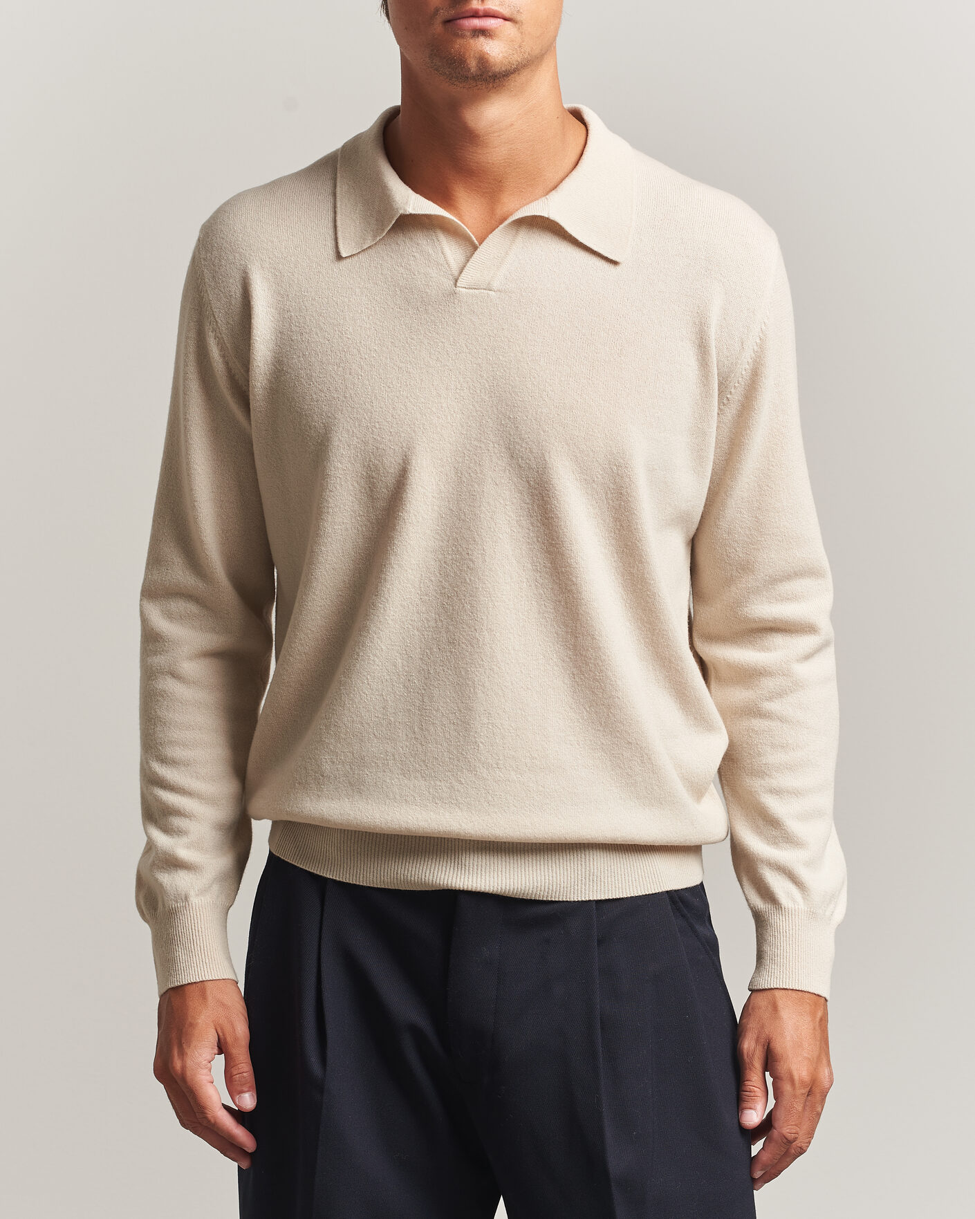 Hombres | Jerséis y prendas de punto | Altea | Long Sleeve Knitted Polo Beige