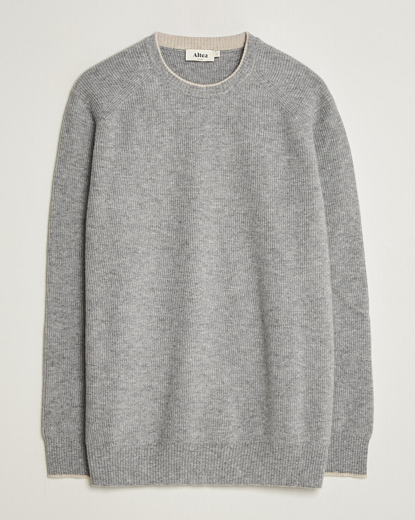 Hombres | Jerséis y prendas de punto | Altea | Rib Wool Raglan Sweater Light Grey