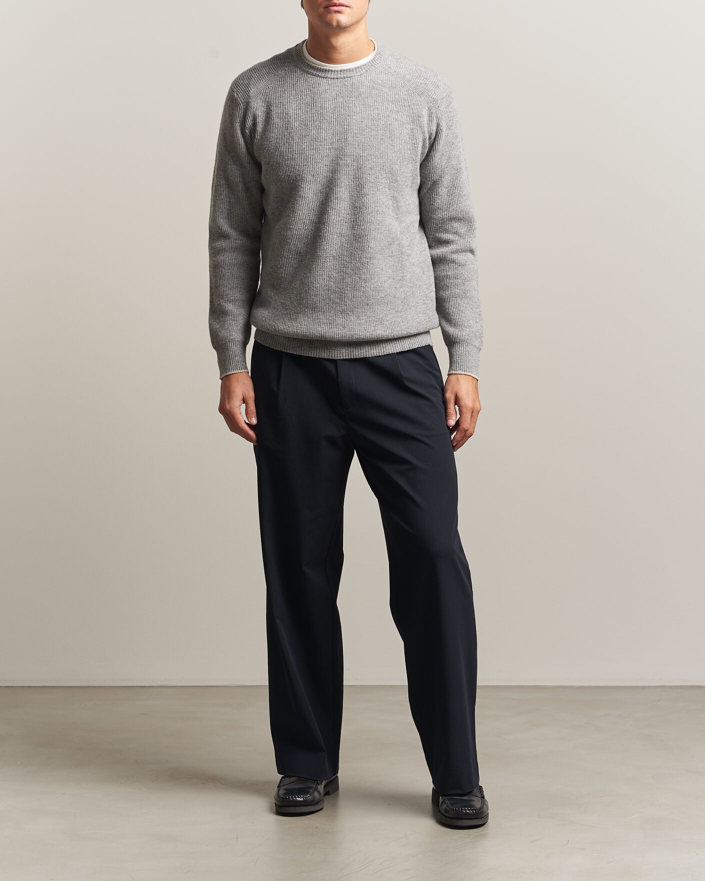 Hombres | Jerséis y prendas de punto | Altea | Rib Wool Raglan Sweater Light Grey