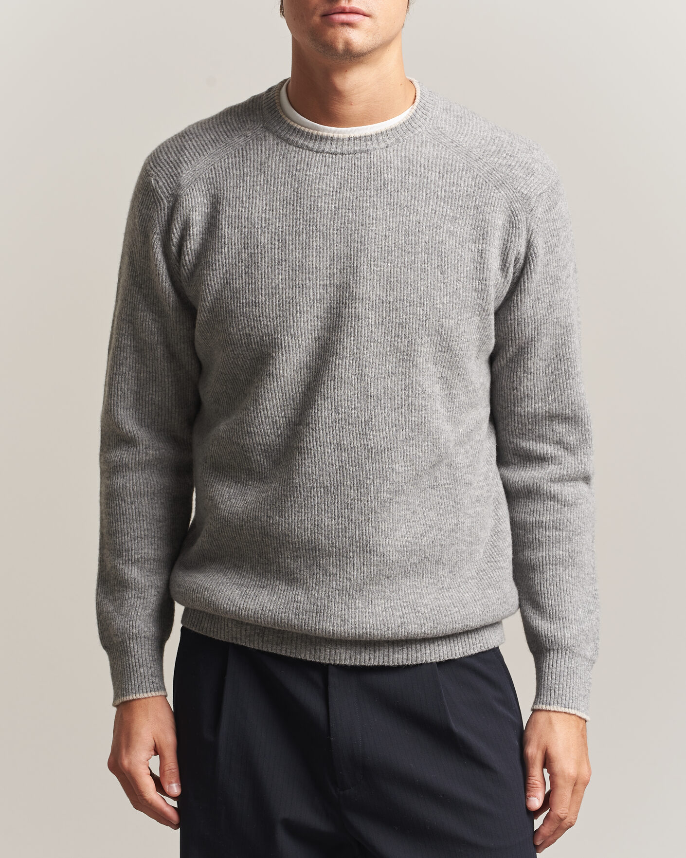 Hombres | Jerséis y prendas de punto | Altea | Rib Wool Raglan Sweater Light Grey