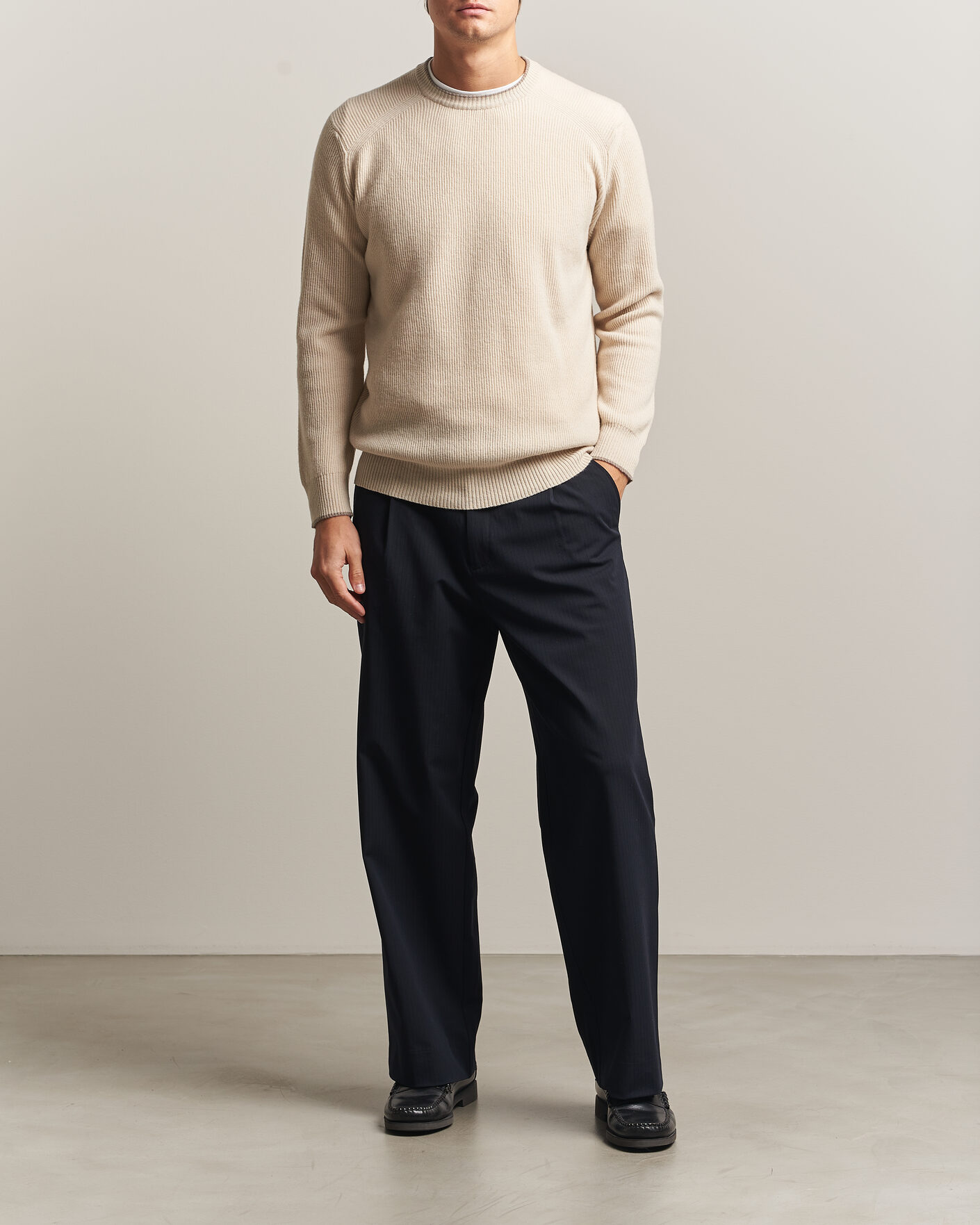 Hombres | Jerséis y prendas de punto | Altea | Rib Wool Raglan Sweater Cream