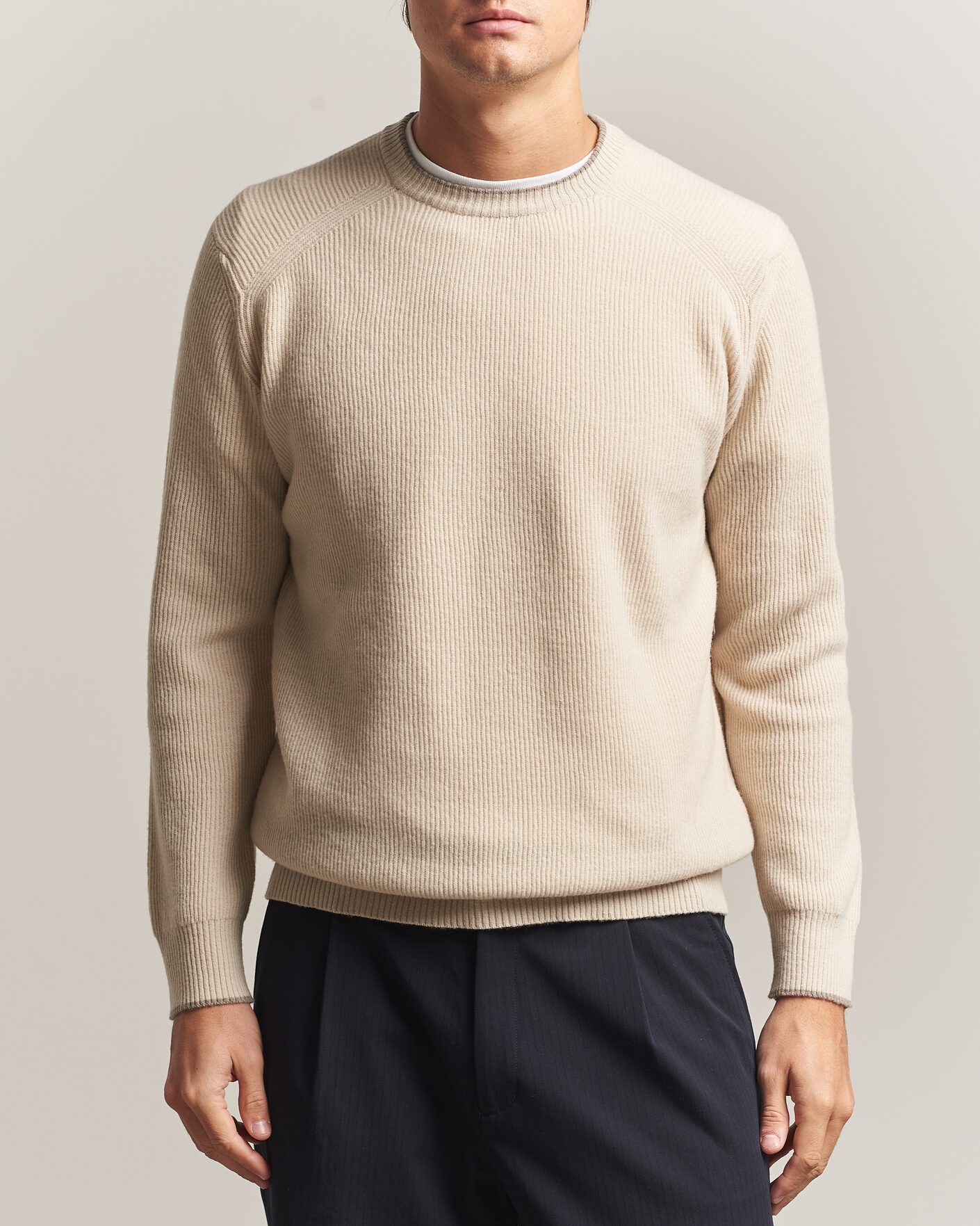 Hombres | Jerséis y prendas de punto | Altea | Rib Wool Raglan Sweater Cream