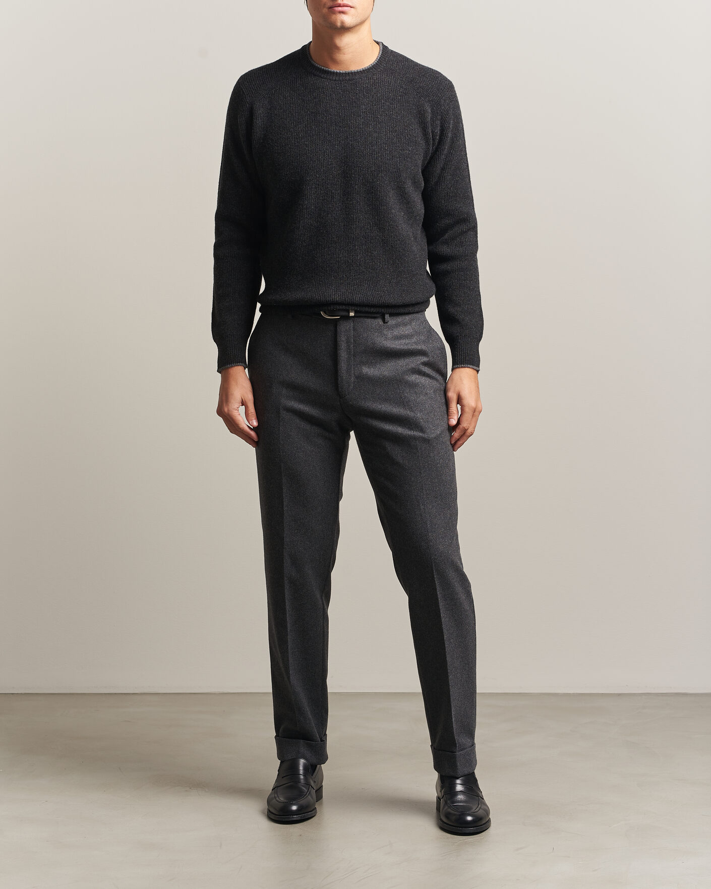 Hombres | Jerséis y prendas de punto | Altea | Rib Wool Raglan Sweater Charcoal