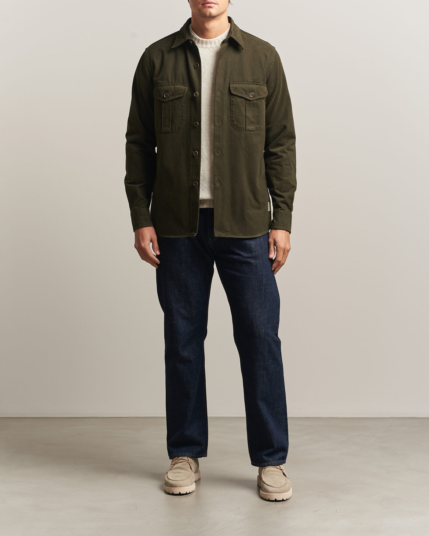 Hombres | Camisas | Aspesi | Twill Cotton Overshirt Military