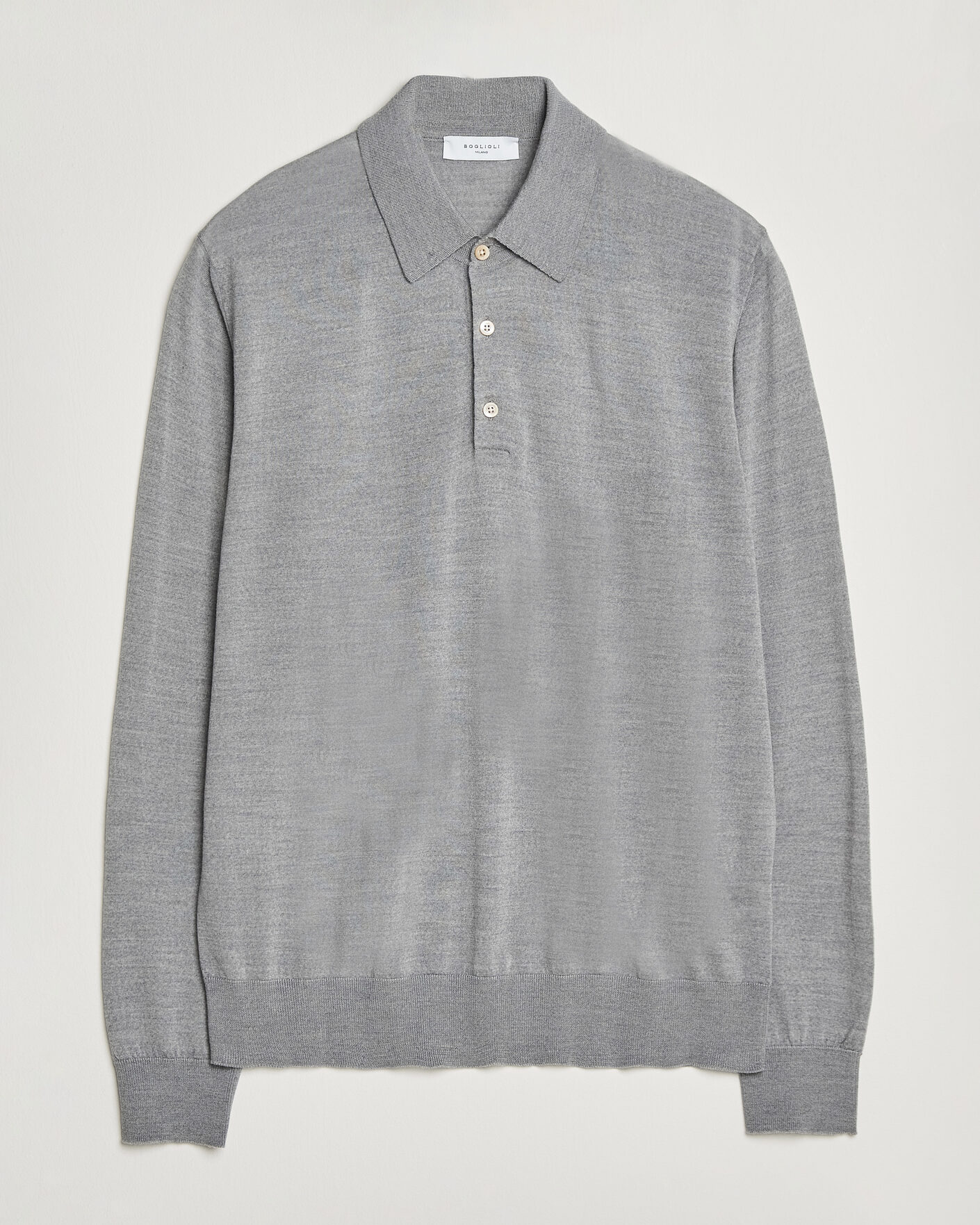 Hombres | Jerséis y prendas de punto | Boglioli | Knitted Long Sleeve Polo Light Grey