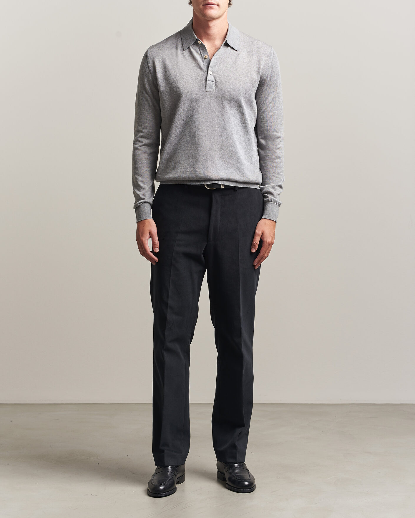 Hombres | Jerséis y prendas de punto | Boglioli | Knitted Long Sleeve Polo Light Grey