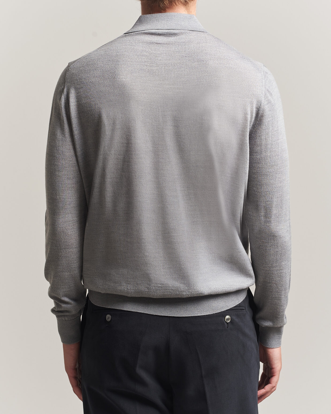 Hombres | Jerséis y prendas de punto | Boglioli | Knitted Long Sleeve Polo Light Grey