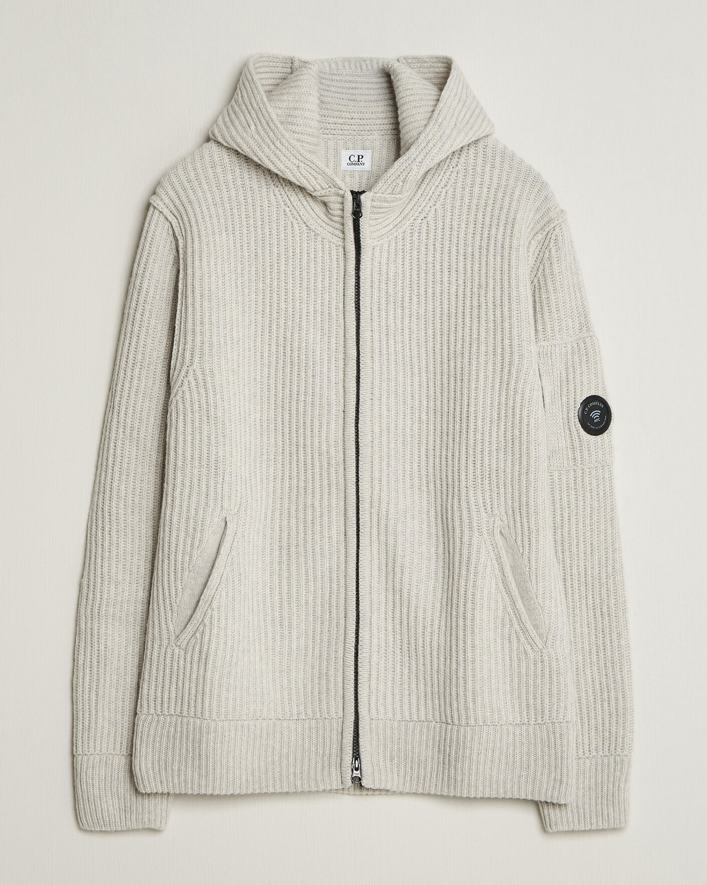 Hombres | Jerséis y prendas de punto | C.P. Company | Heavy Lambswool Hood Zip Light Grey