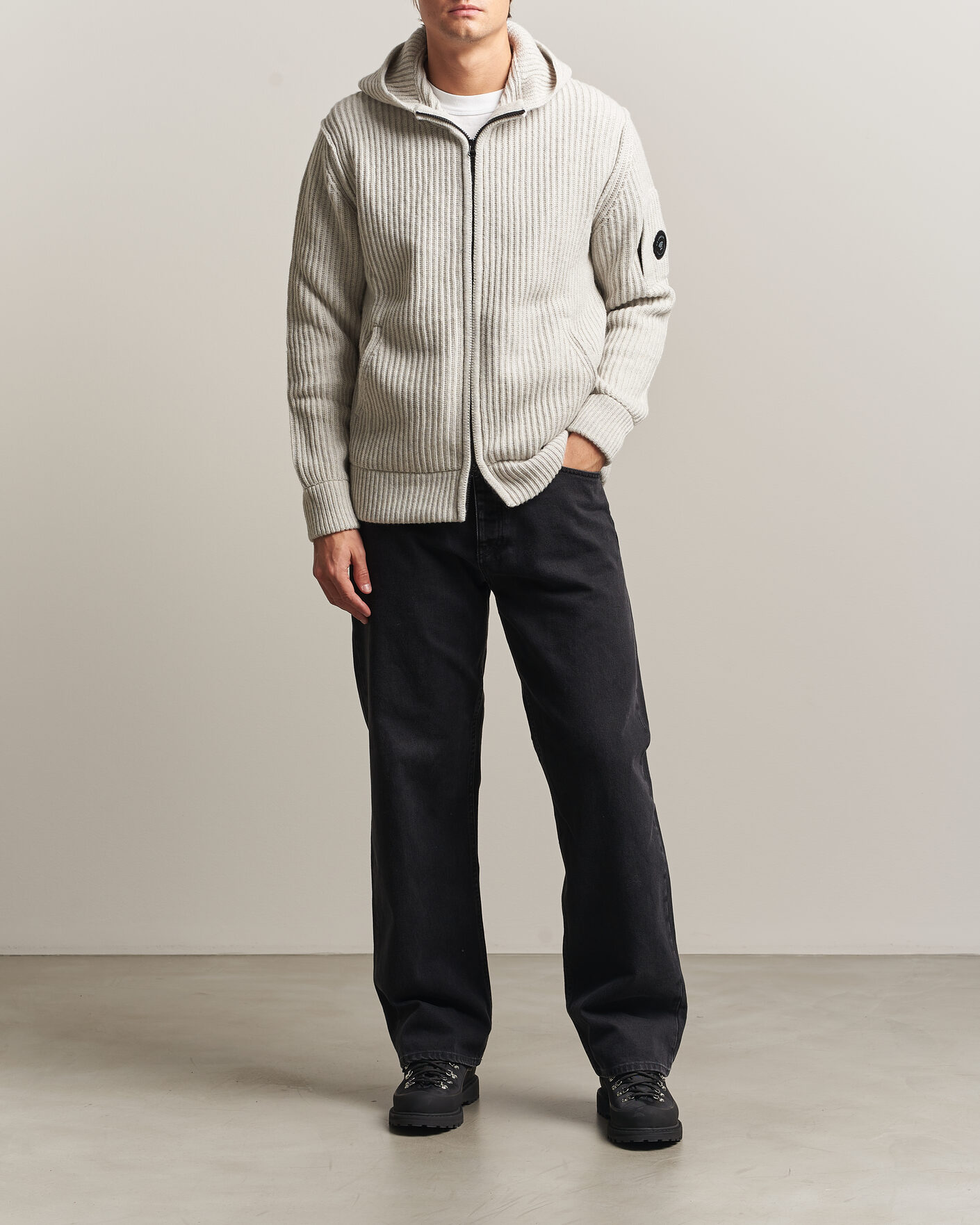 Hombres | Jerséis y prendas de punto | C.P. Company | Heavy Lambswool Hood Zip Light Grey