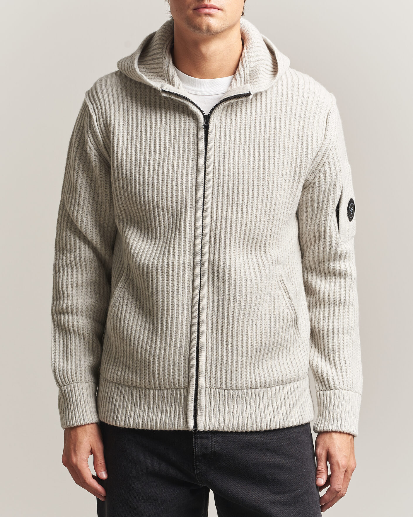 Hombres | Jerséis y prendas de punto | C.P. Company | Heavy Lambswool Hood Zip Light Grey