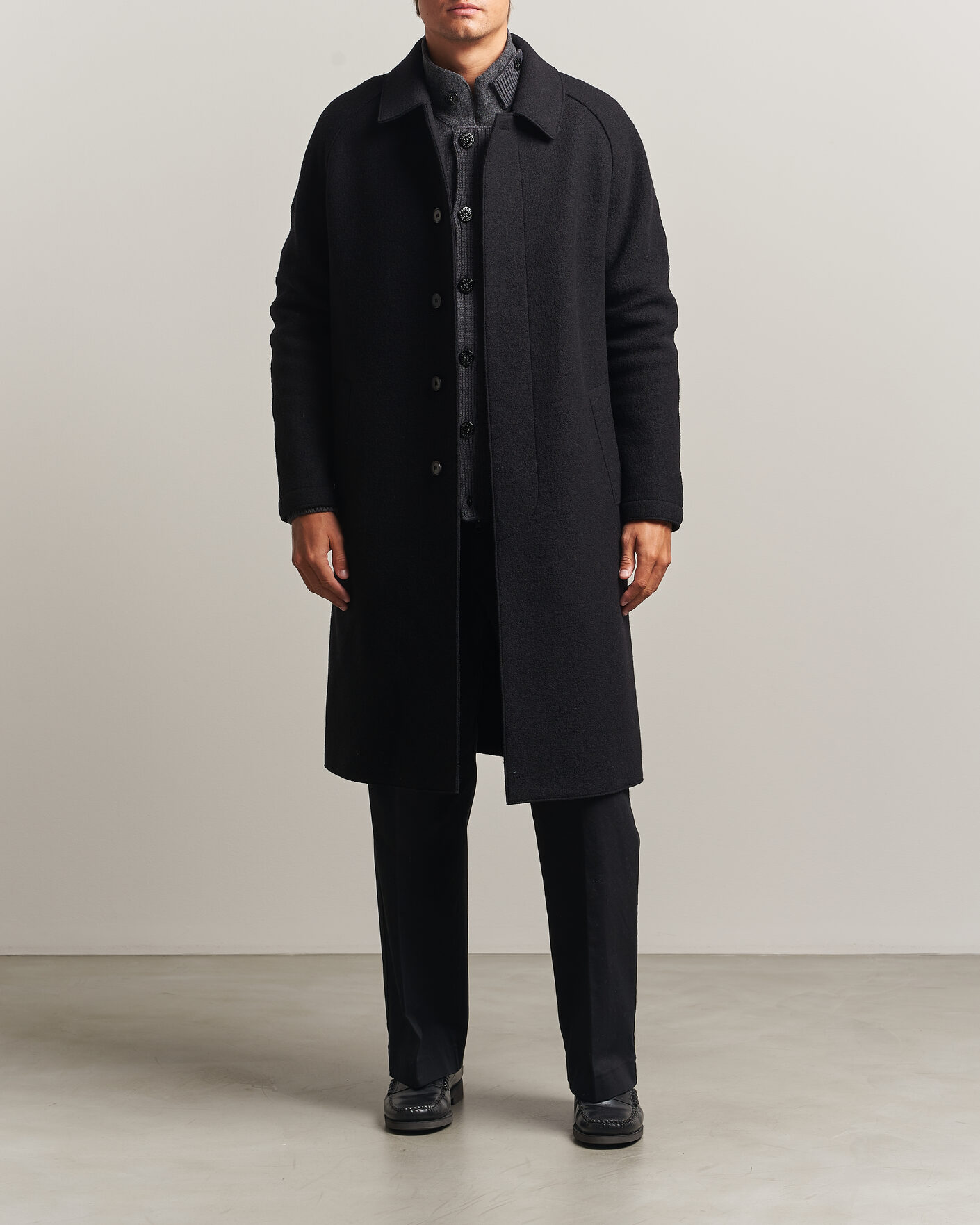 Hombres | Abrigos y chaquetas | Harris Wharf London | Boiled Wool Fly Front Balmacan Coat Black