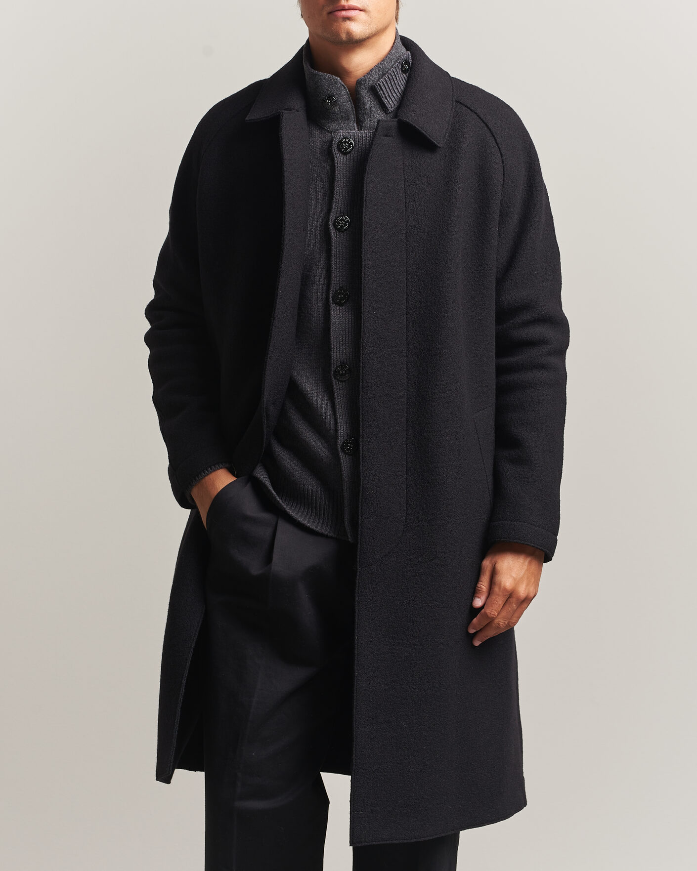 Hombres | Abrigos y chaquetas | Harris Wharf London | Boiled Wool Fly Front Balmacan Coat Black