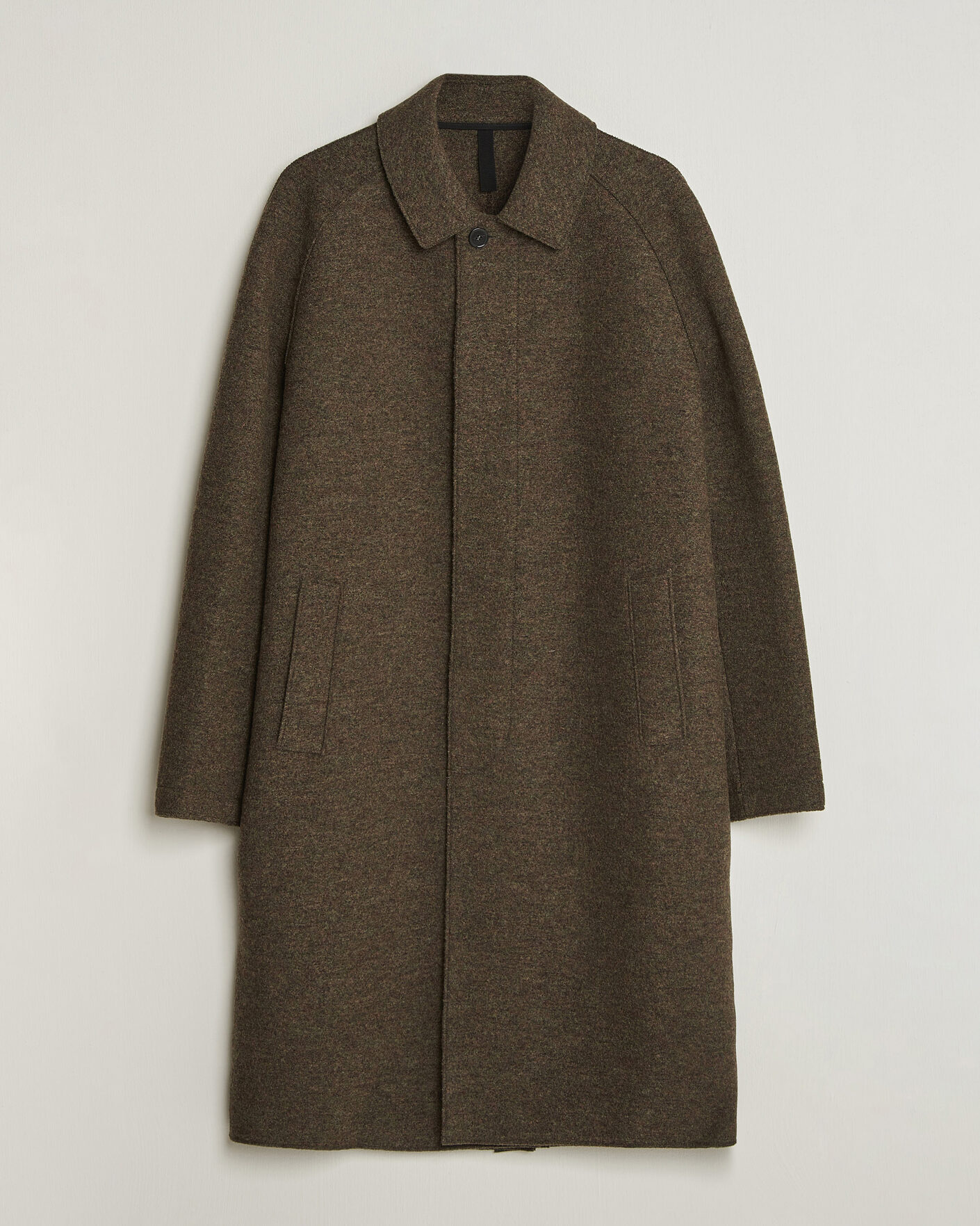 Hombres | Abrigos y chaquetas | Harris Wharf London | Boiled Wool Fly Front Balmacan Coat Brown/Green