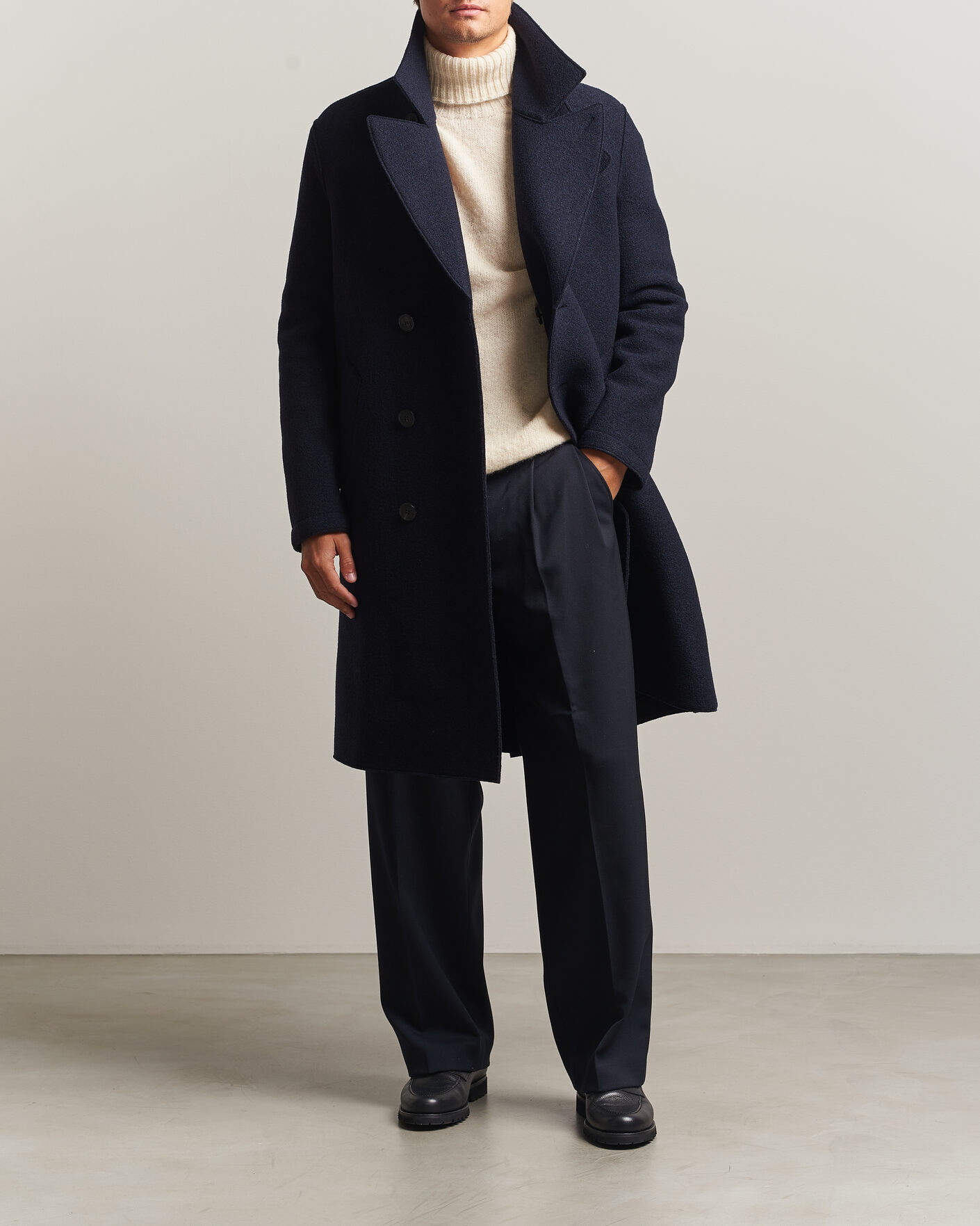 Hombres | Abrigos y chaquetas | Harris Wharf London | Pressed Wool Long Peacoat Navy Blue