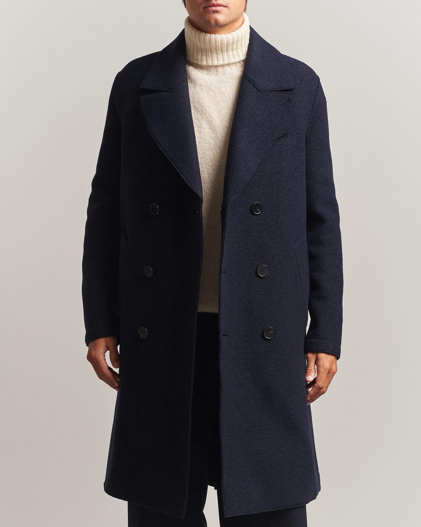 Hombres | Abrigos y chaquetas | Harris Wharf London | Pressed Wool Long Peacoat Navy Blue