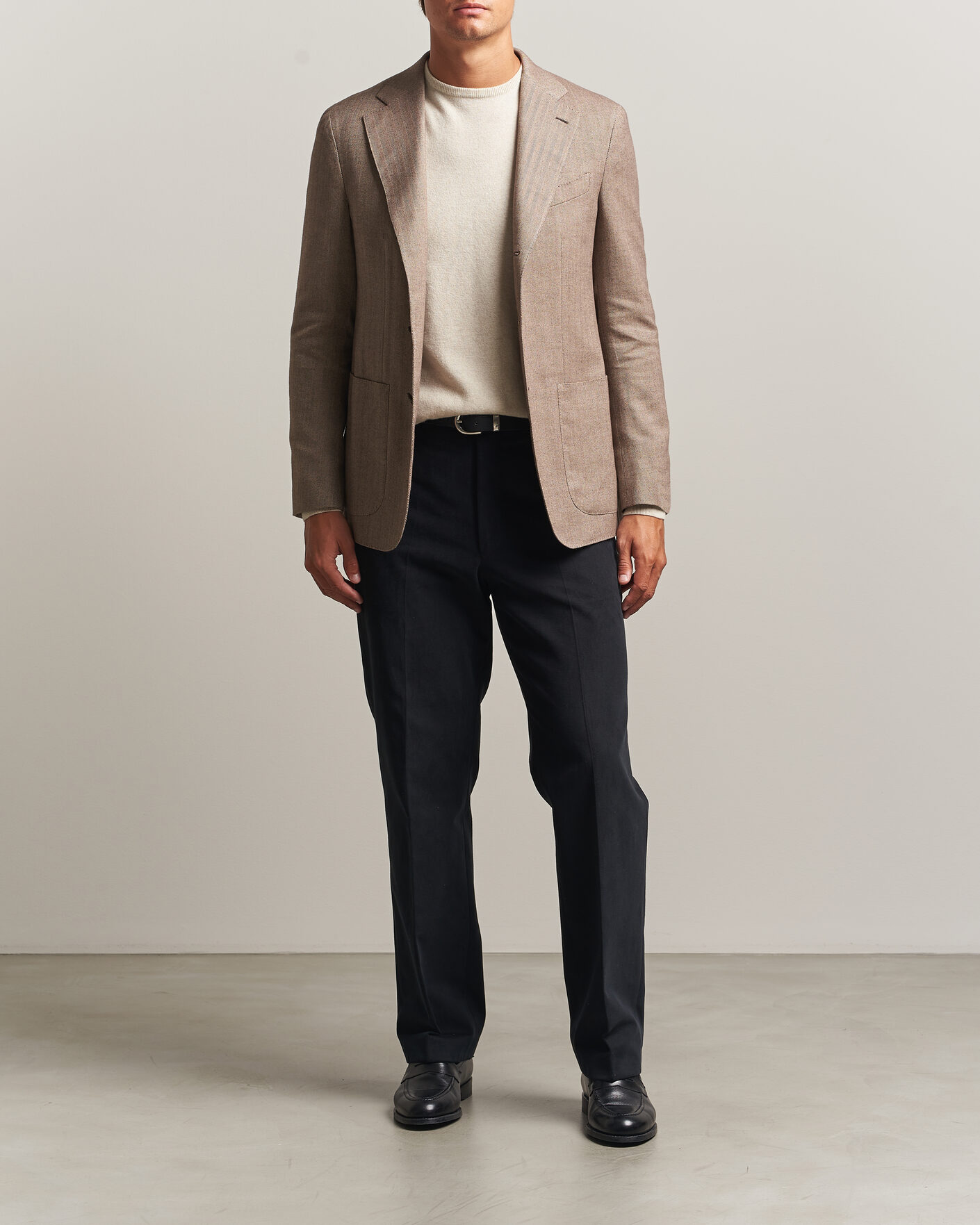 Hombres | Blazers | Caruso | Aida Herringbone Cotton Flannel Blazer Beige