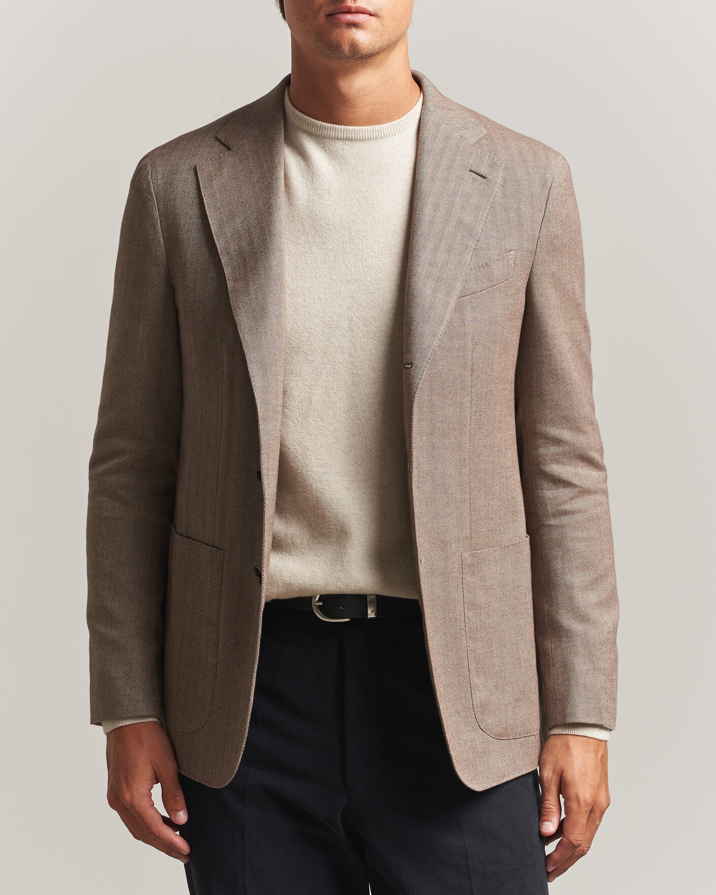 Hombres | Blazers | Caruso | Aida Herringbone Cotton Flannel Blazer Beige