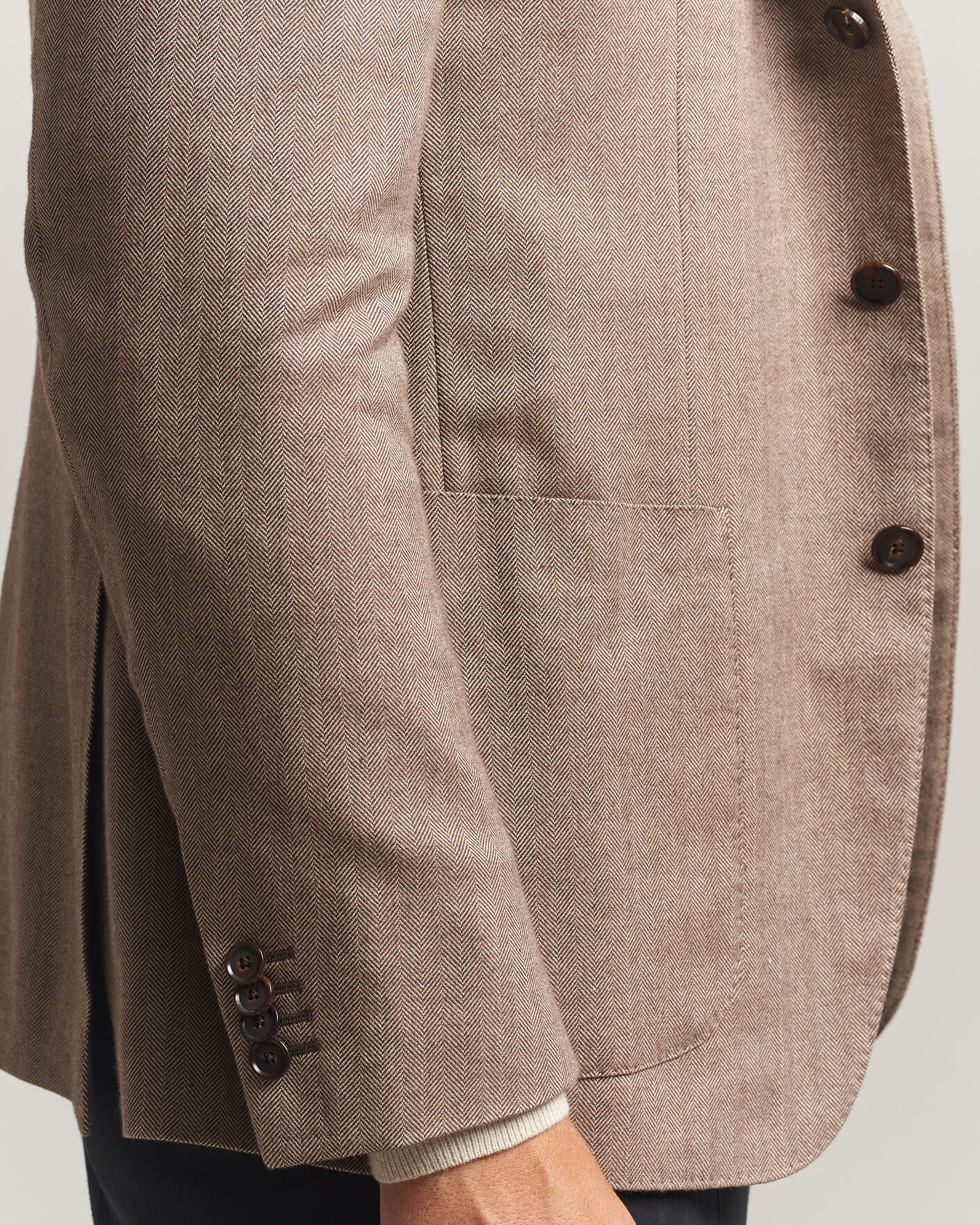 Hombres | Blazers | Caruso | Aida Herringbone Cotton Flannel Blazer Beige
