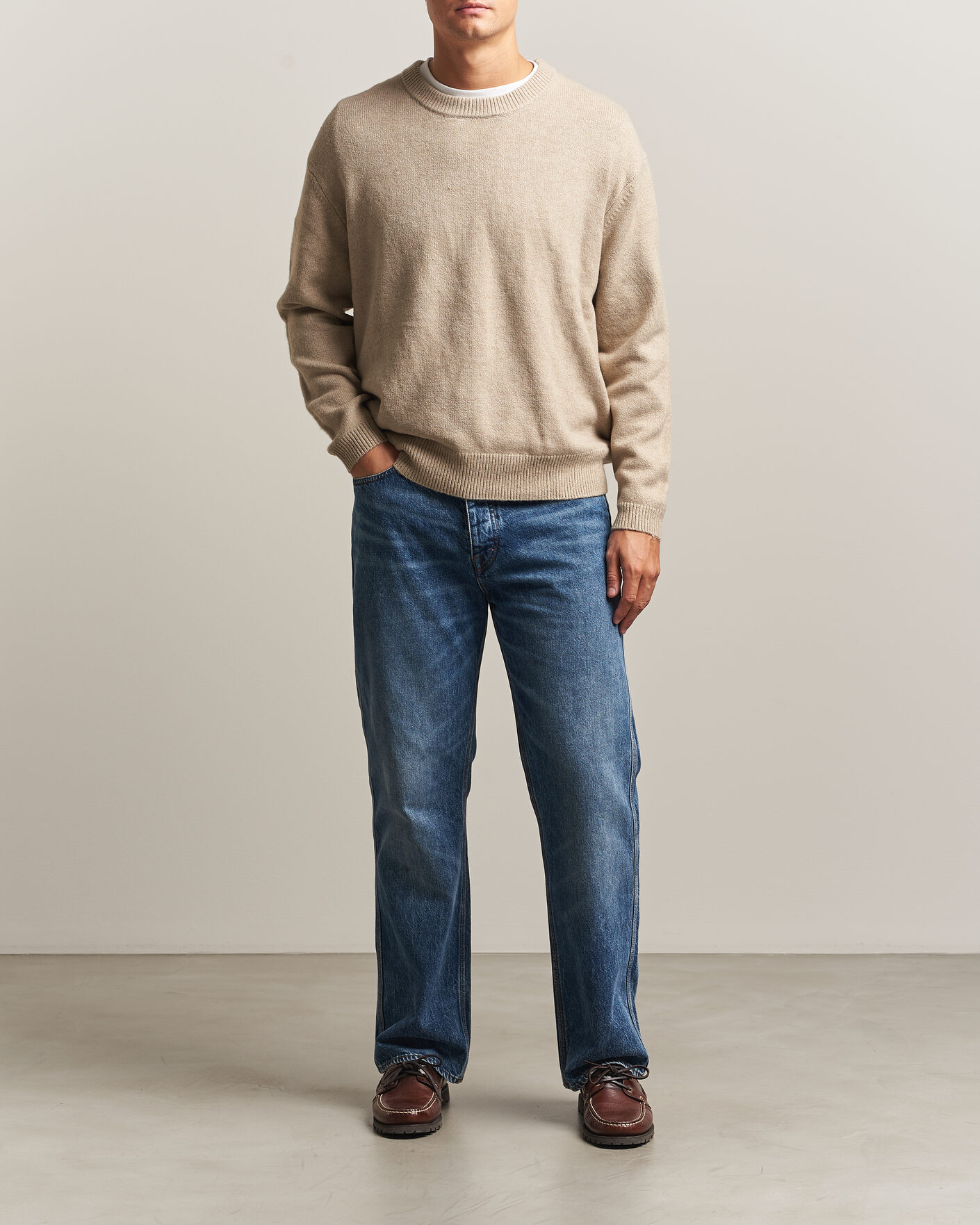Hombres | Jerséis y prendas de punto | KnowledgeCotton Apparel | Knitted Crewneck Feather Grey