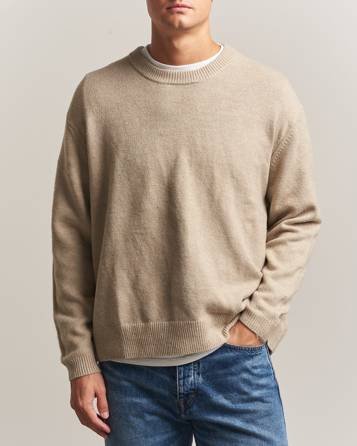Hombres | Jerséis y prendas de punto | KnowledgeCotton Apparel | Knitted Crewneck Feather Grey