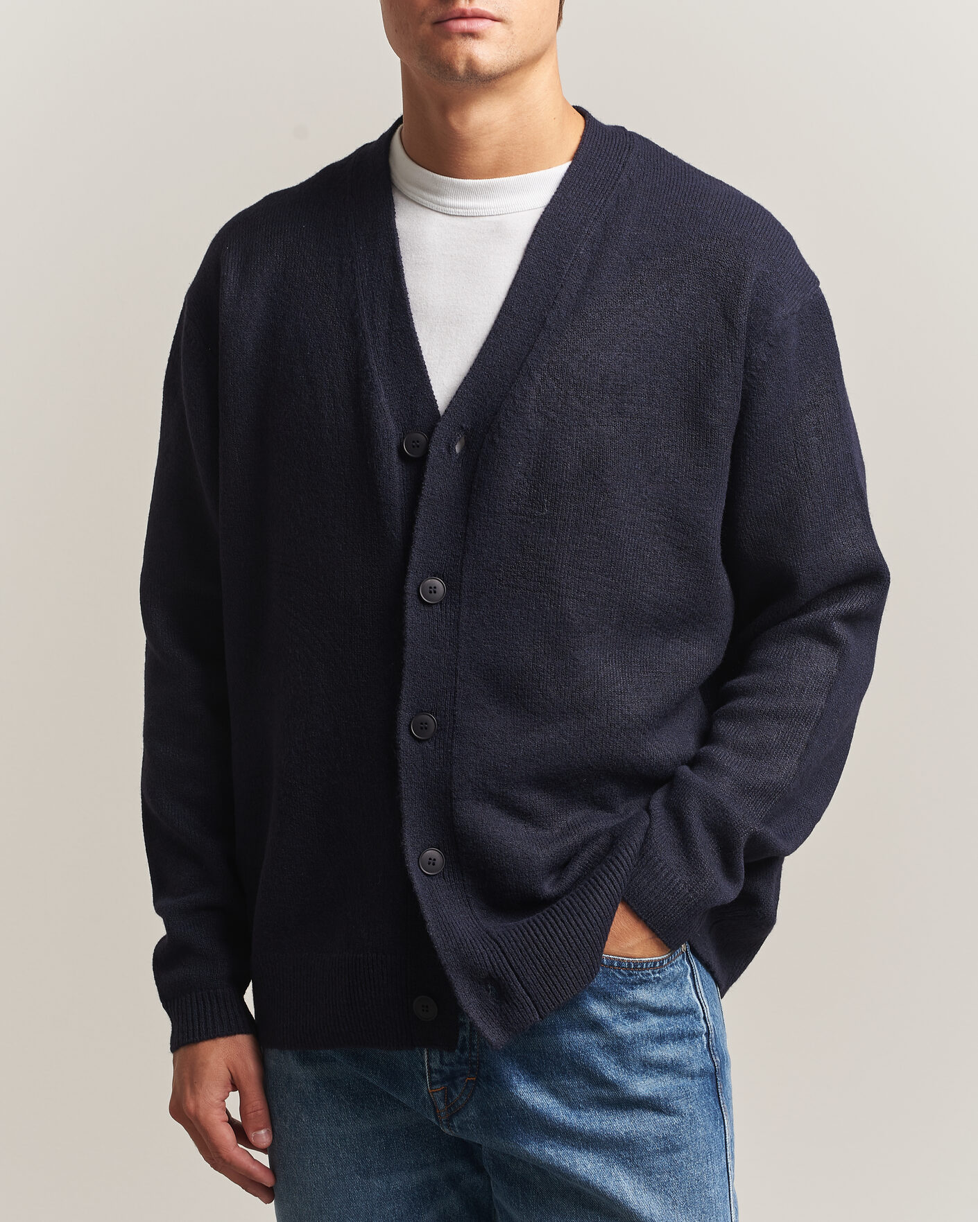 Hombres | Jerséis y prendas de punto | KnowledgeCotton Apparel | Knitted Cardigan Night Sky