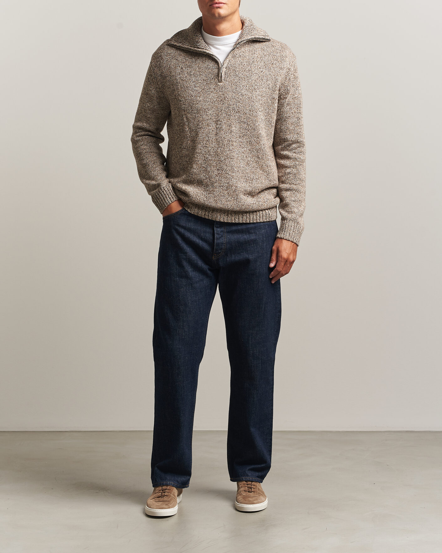 Hombres | Jerséis y prendas de punto | KnowledgeCotton Apparel | Heavy Knitted Half Zip Brown