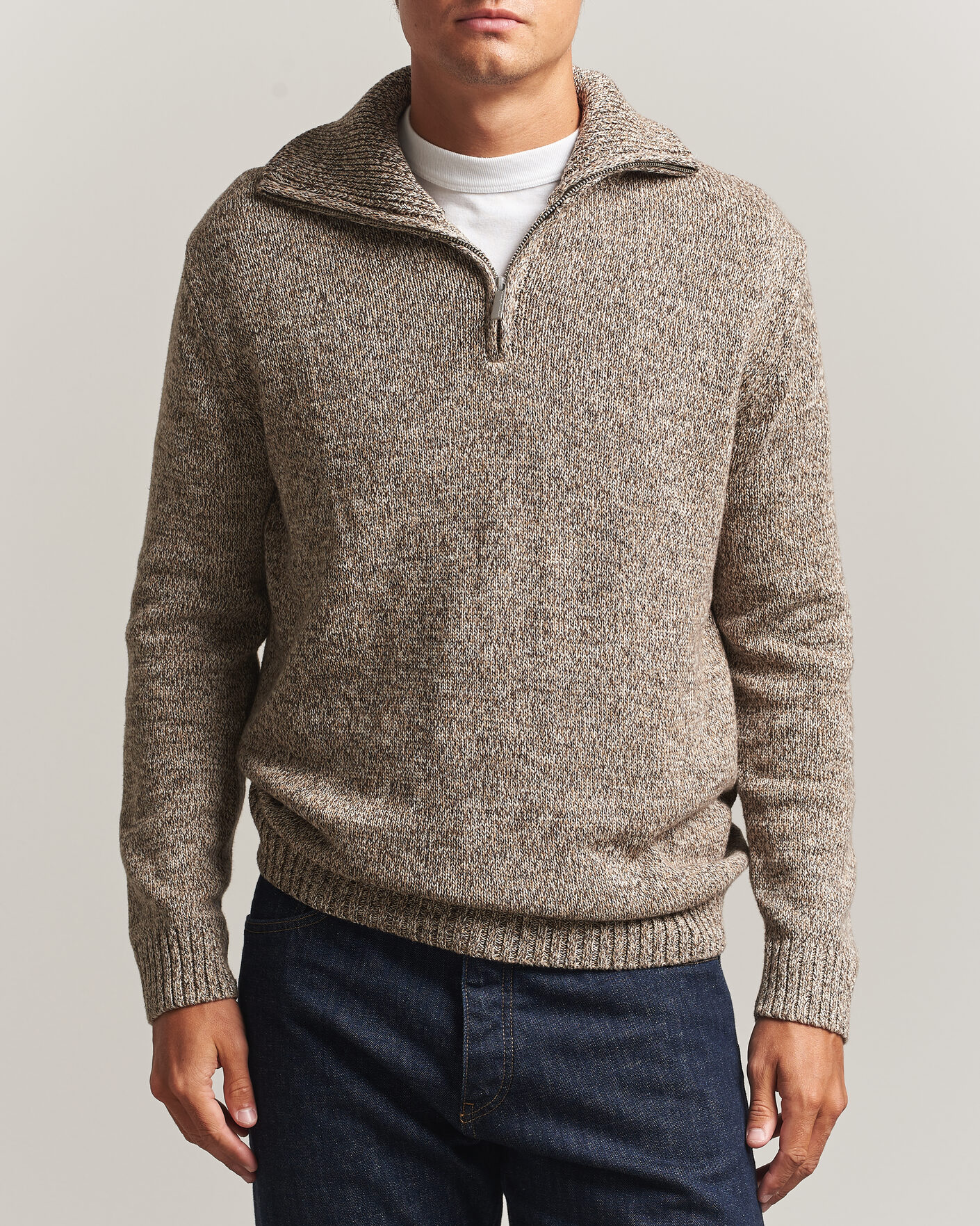 Hombres | Jerséis y prendas de punto | KnowledgeCotton Apparel | Heavy Knitted Half Zip Brown