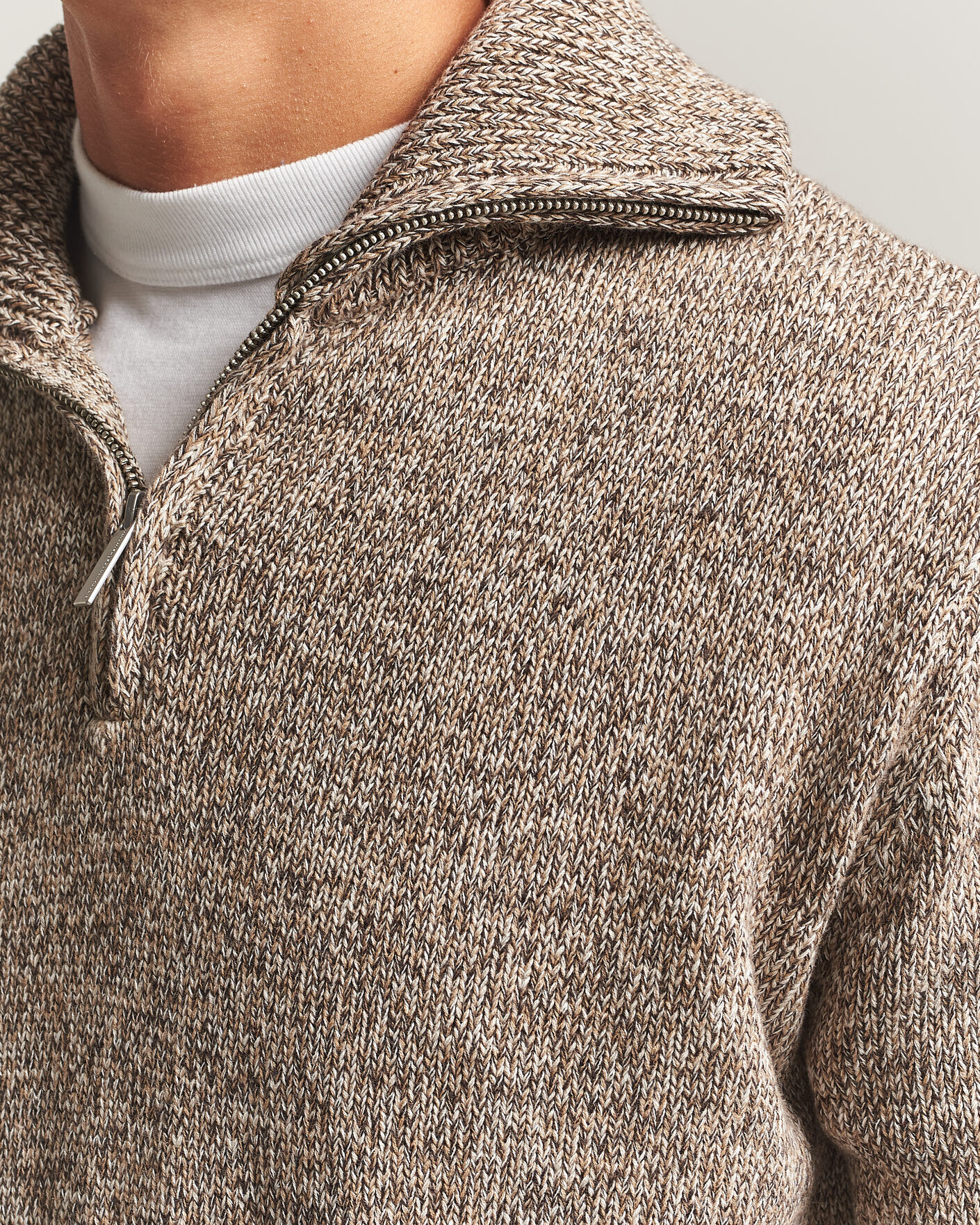Hombres | Jerséis y prendas de punto | KnowledgeCotton Apparel | Heavy Knitted Half Zip Brown