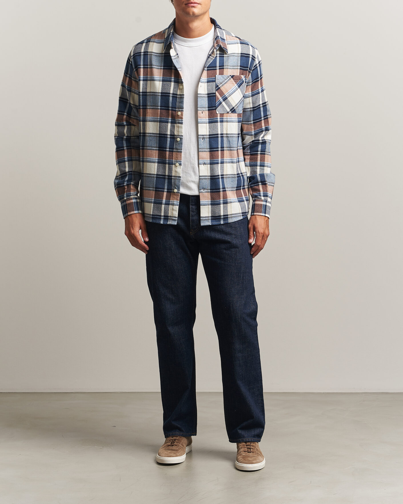 Hombres | Camisas | KnowledgeCotton Apparel | Regular Fit Check Melange Flannel Shirt Navy