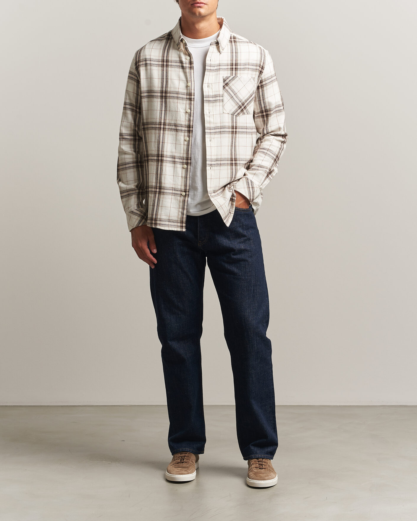 Hombres | Camisas | KnowledgeCotton Apparel | Regular Fit Check Melange Flannel Shirt Cream