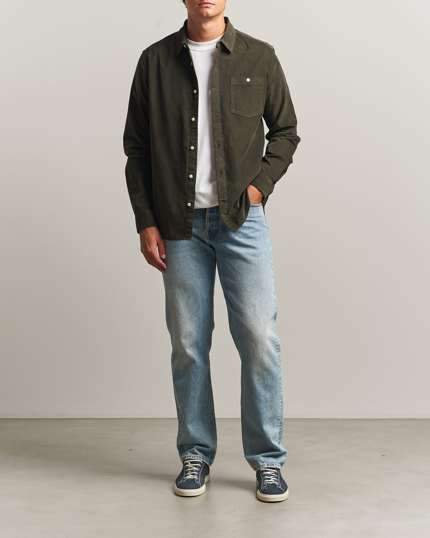 Hombres | Camisas | KnowledgeCotton Apparel | Regular Fit Cord Shirt Forest Night