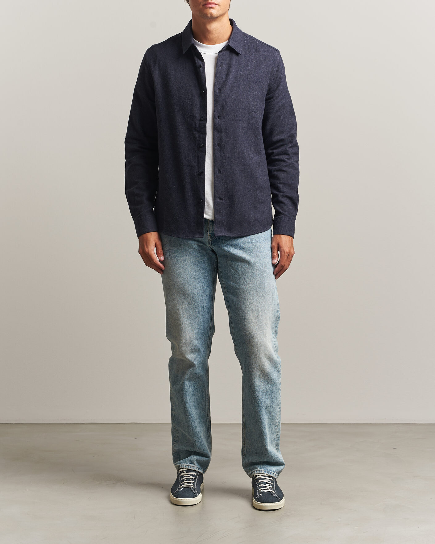 Hombres | Camisas | KnowledgeCotton Apparel | Regular Fit Melange Flannel Shirt Navy