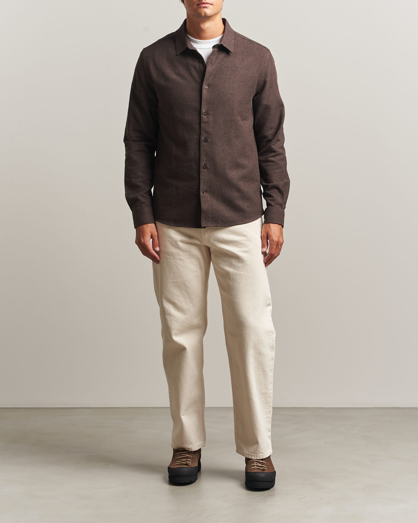 Hombres | Camisas | KnowledgeCotton Apparel | Regular Fit Melange Flannel Shirt Chocolate