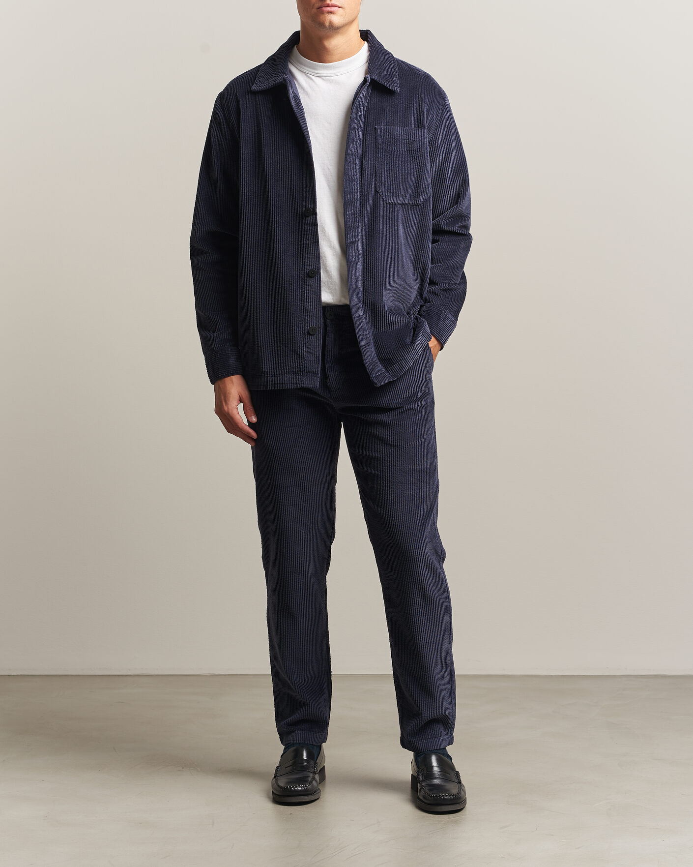 Hombres | Camisas | KnowledgeCotton Apparel | Cotton Corduroy Overshirt Night Sky