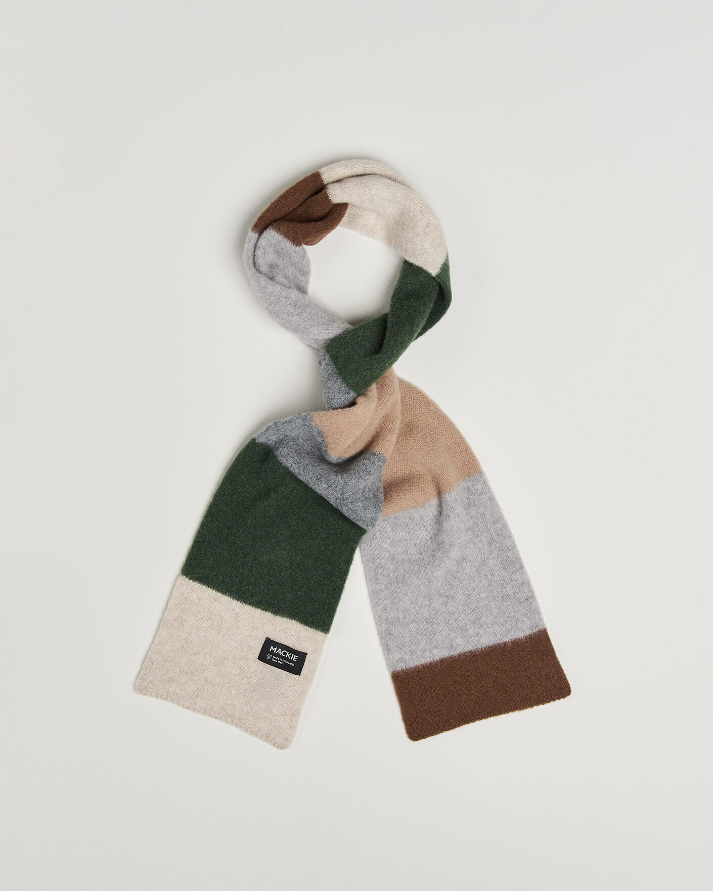 Hombres | Bufandas | Robert Mackie | Rona Ribbed Shaggy Lambswool Scarf Grey/Green/Beige Mix
