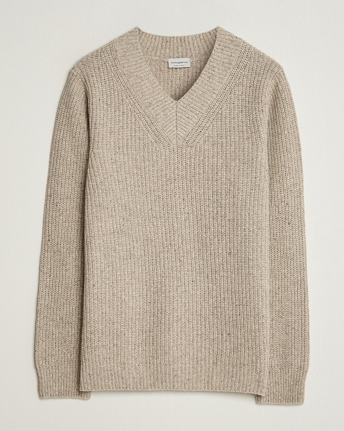 Hombres | Jerséis y prendas de punto | Morgano | Fisherman Ribb Donegal Knitted V-Neck Beige