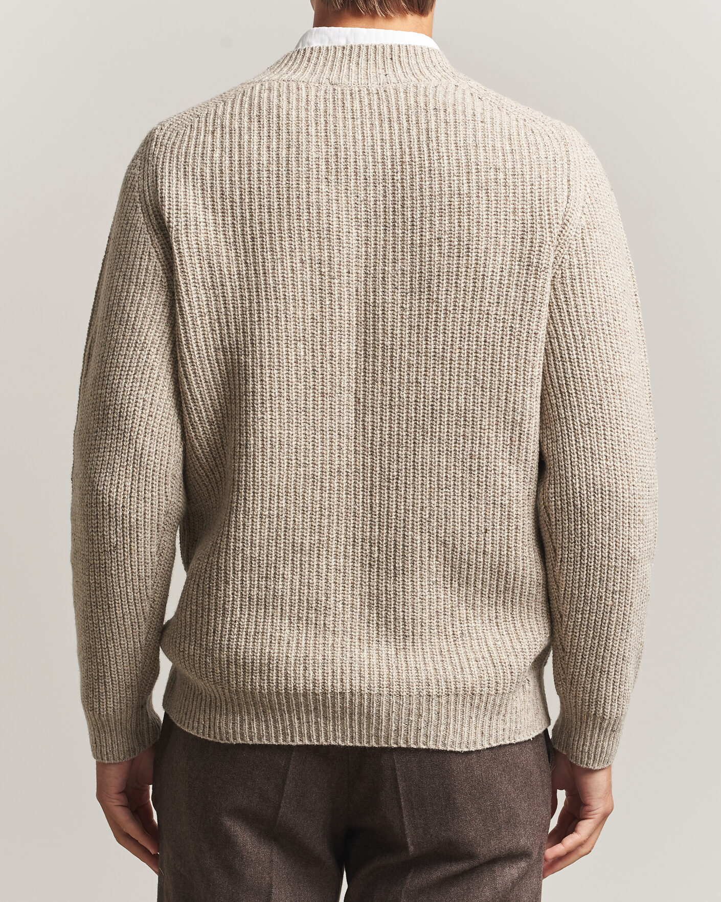 Hombres | Jerséis y prendas de punto | Morgano | Fisherman Ribb Donegal Knitted V-Neck Beige