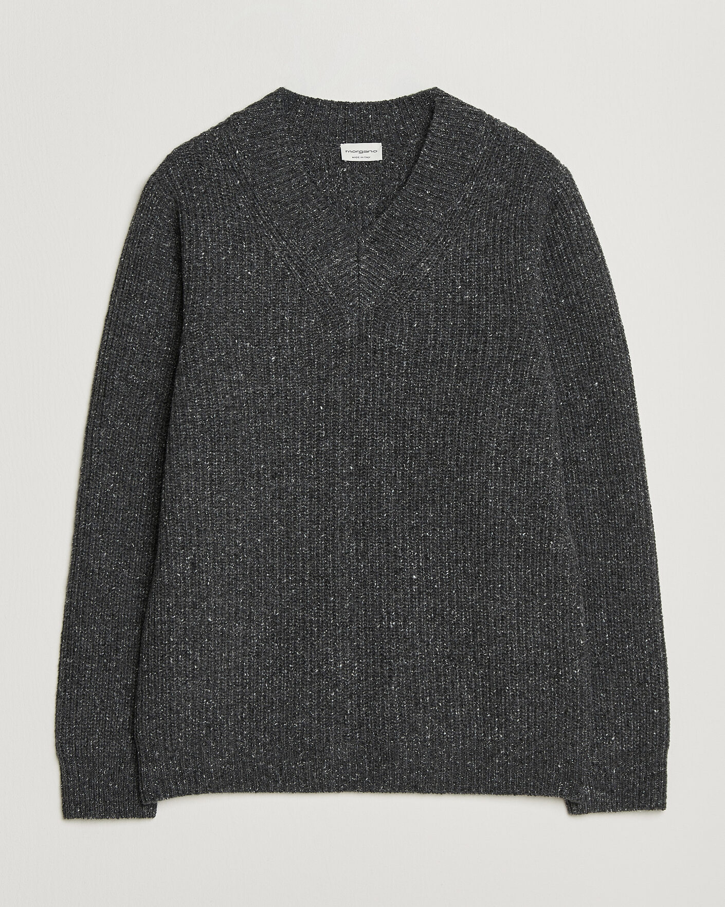 Hombres | Jerséis y prendas de punto | Morgano | Fisherman Ribb Donegal Knitted V-Neck Dark Grey