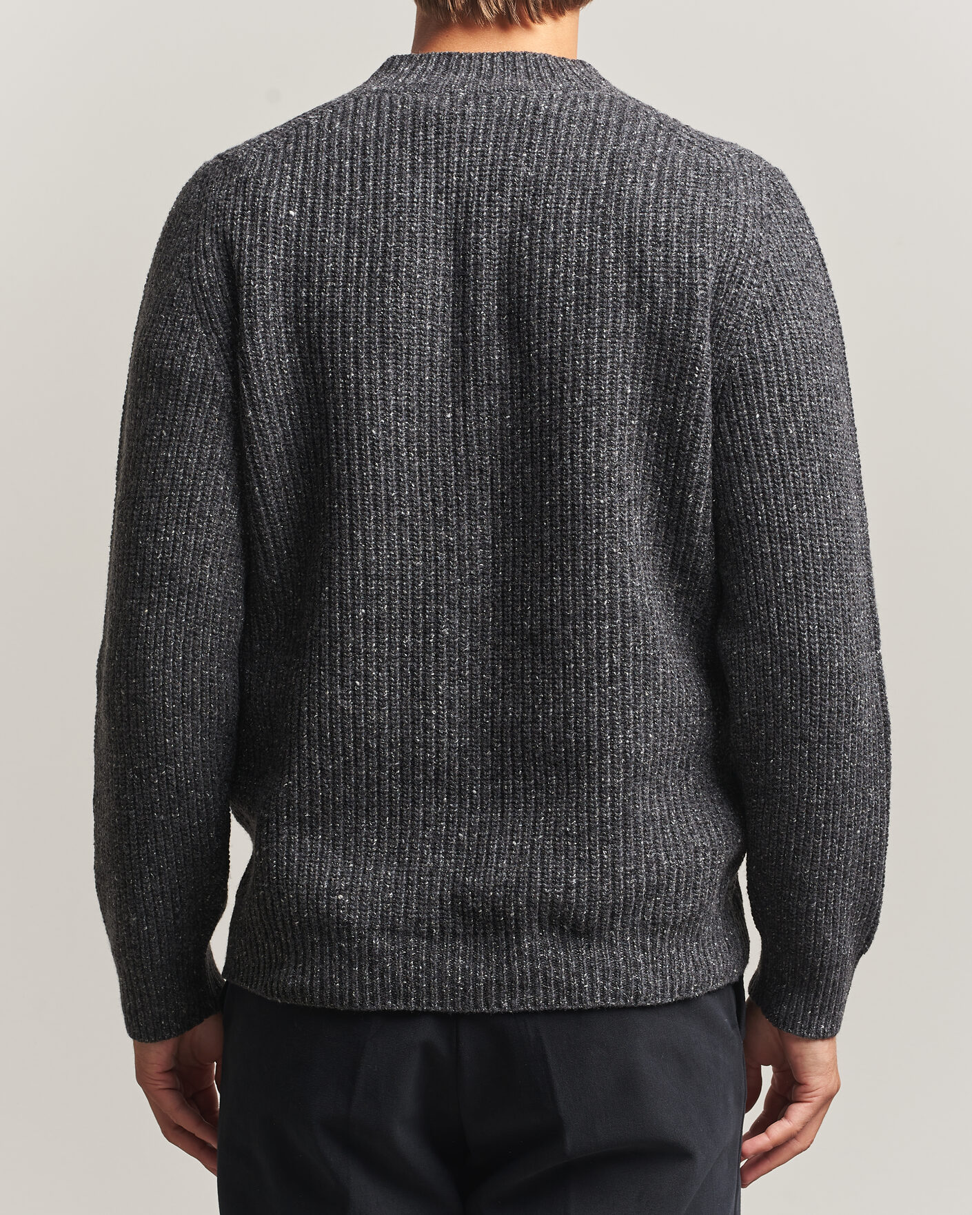Hombres | Jerséis y prendas de punto | Morgano | Fisherman Ribb Donegal Knitted V-Neck Dark Grey