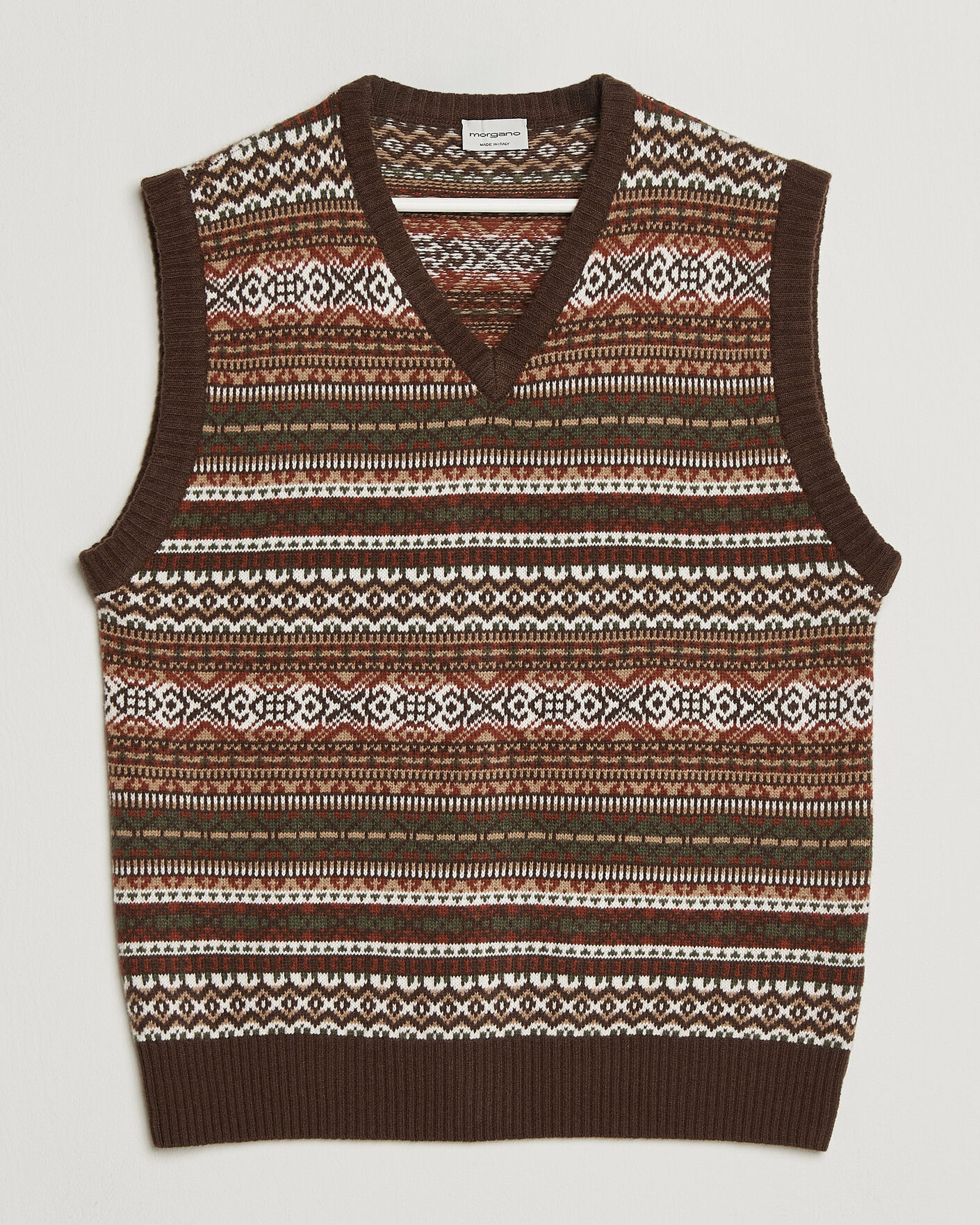 Hombres | Jerséis y prendas de punto | Morgano | Wool/Cashmere Fair Isle Knitted Vest Brown