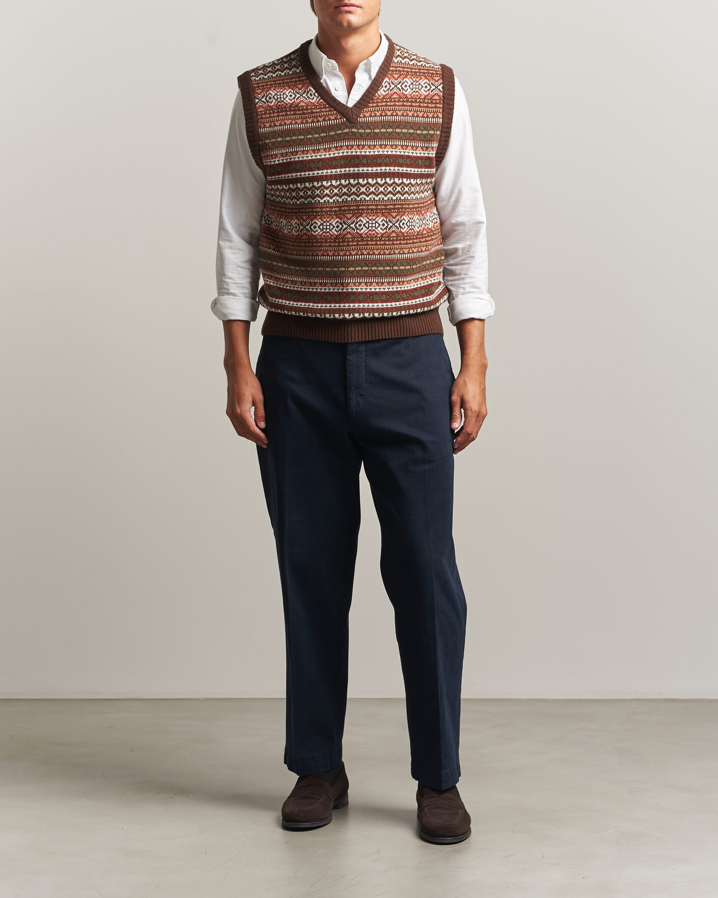 Hombres | Jerséis y prendas de punto | Morgano | Wool/Cashmere Fair Isle Knitted Vest Brown