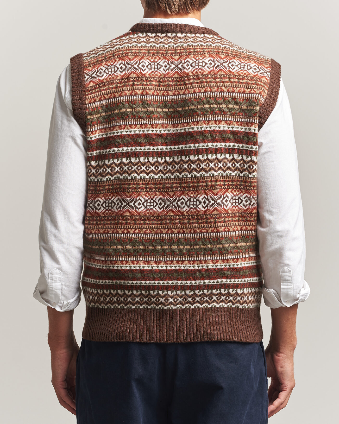 Hombres | Jerséis y prendas de punto | Morgano | Wool/Cashmere Fair Isle Knitted Vest Brown