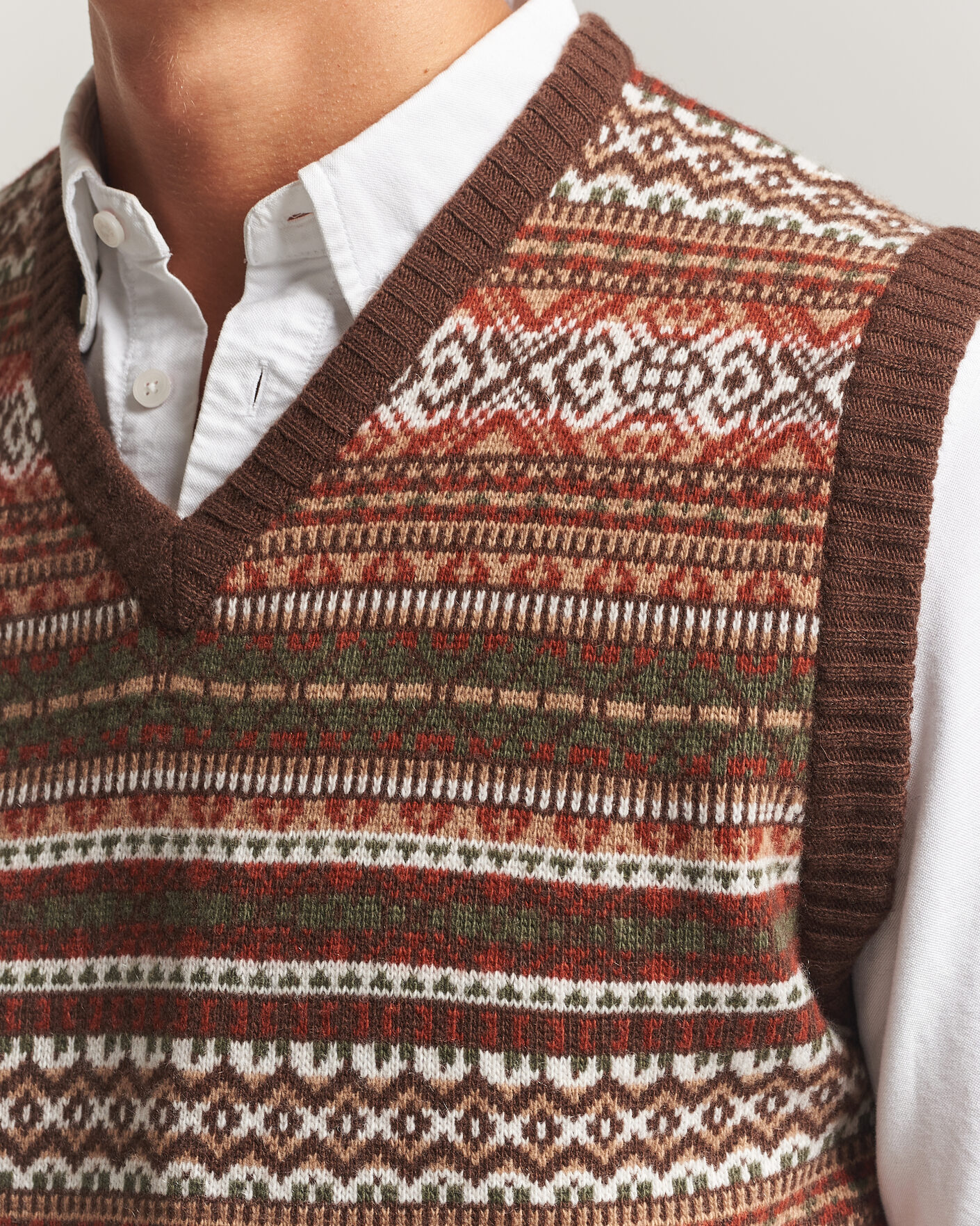 Hombres | Jerséis y prendas de punto | Morgano | Wool/Cashmere Fair Isle Knitted Vest Brown