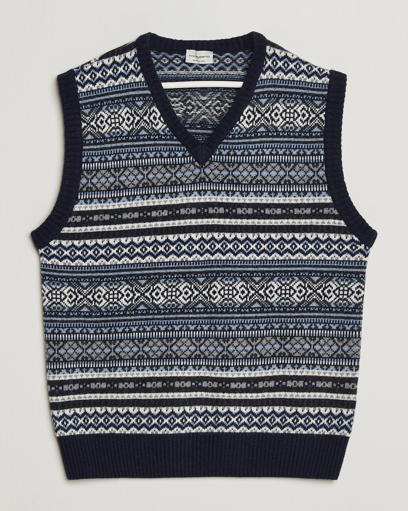 Hombres | Jerséis y prendas de punto | Morgano | Wool/Cashmere Fair Isle Knitted Vest Navy