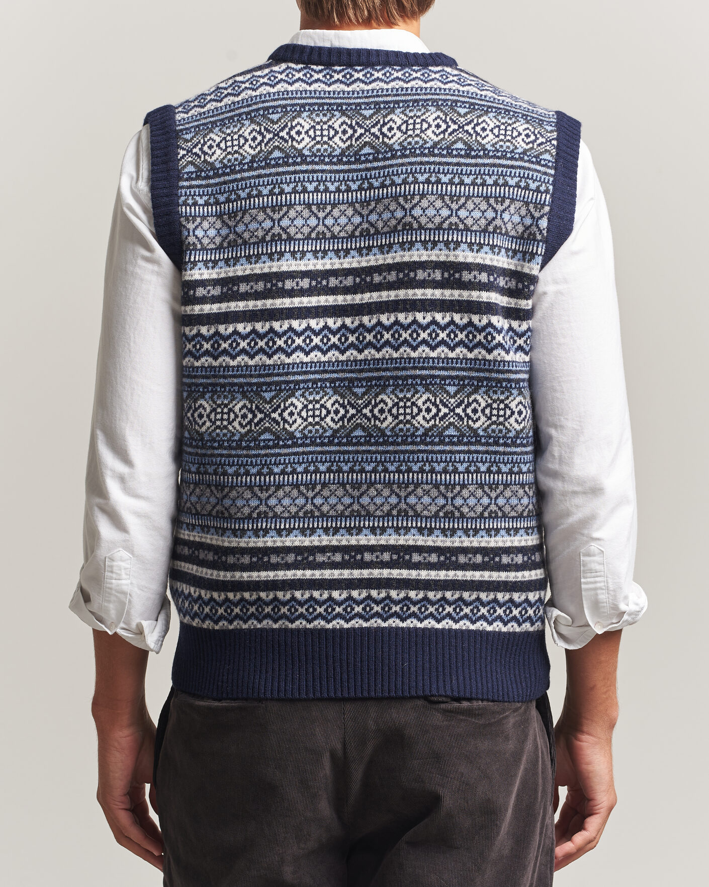 Hombres | Jerséis y prendas de punto | Morgano | Wool/Cashmere Fair Isle Knitted Vest Navy